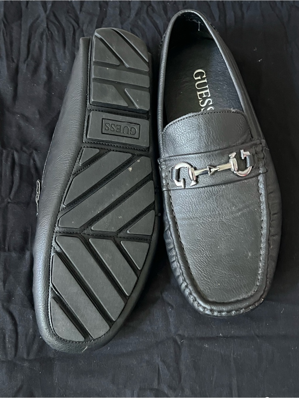 GUESS Black Leather Men's Slip-On Loafers with Silver Bit - Picture 4 of 5